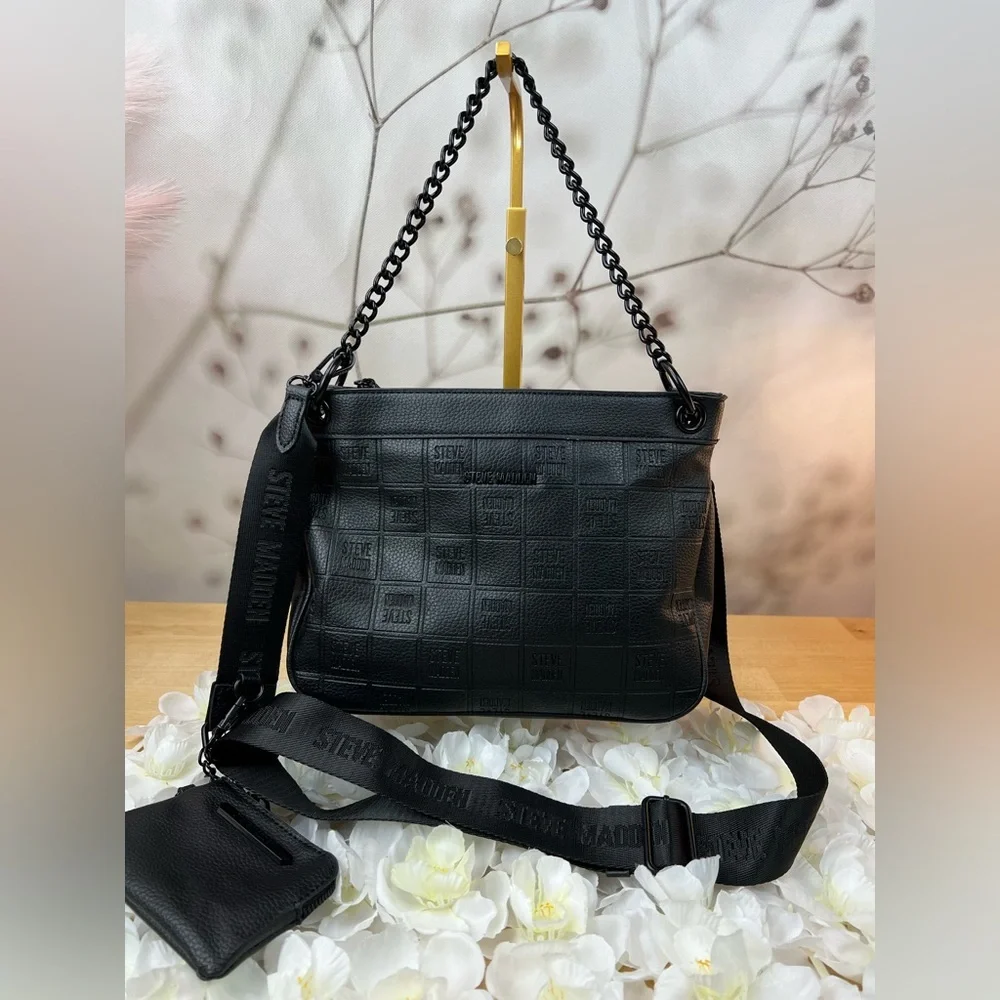 Steve Madden Black Quilted style Crossbody Bag with Chain Strap - Picture 8 of 12